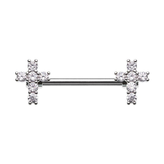 Cubic Cross Gem Nipple Barbell Ring Nipple Ring Impulse Piercings