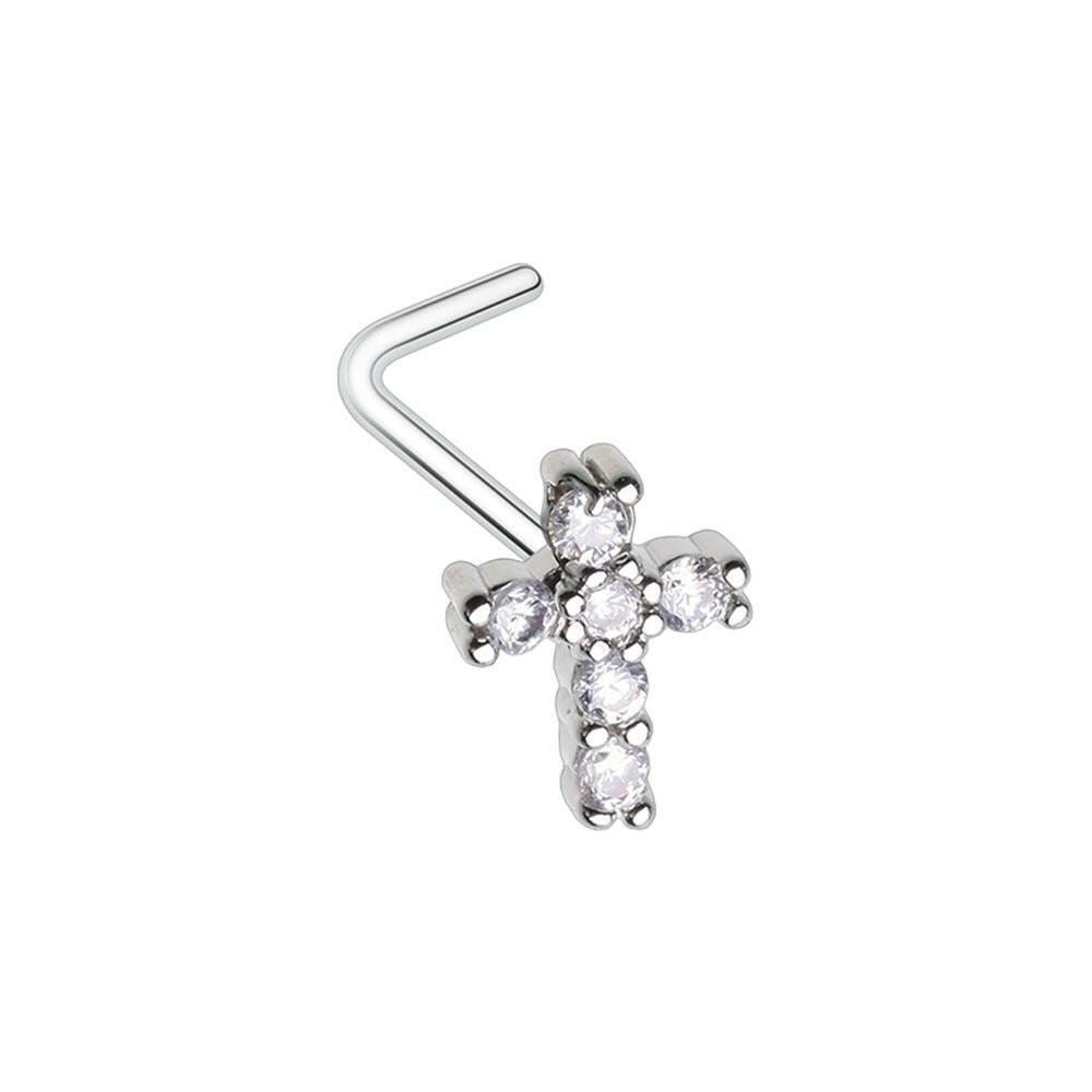 Cubic Cross Prong Set Gem L-Shape Nose Ring Nose Ring Impulse Piercings