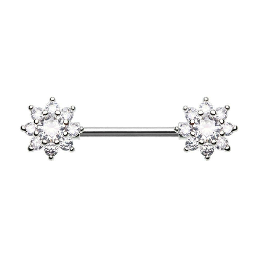 Cubic Flower Gem Nipple Barbell Ring Nipple Ring Impulse Piercings Clear