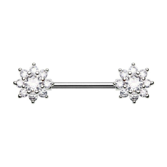 Cubic Flower Gem Nipple Barbell Ring Nipple Ring Impulse Piercings Clear