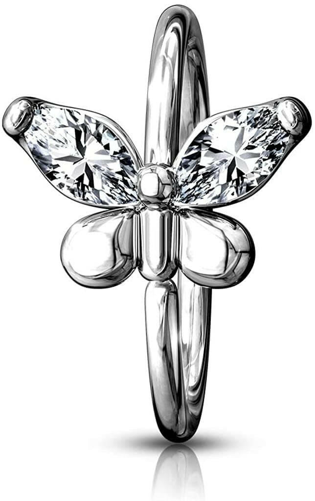 Cubic Zirconia Butterfly Bendable Nose, Cartilage Hoop Rings Nose Ring Impulse Piercings Steel