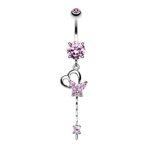 Cubic Zirconia Butterfly Heart Flower Sparkle Belly Button Ring Navel Ring Impulse Piercings Pink