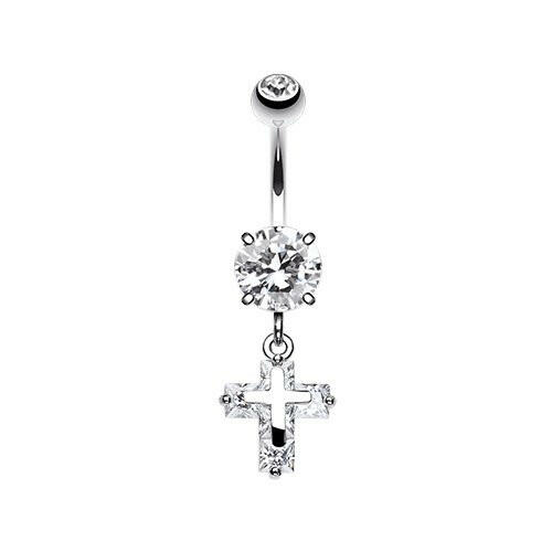 Cubic Zirconia Cross on Cross Sparkle Belly Button Ring Navel Ring Impulse Piercings Clear