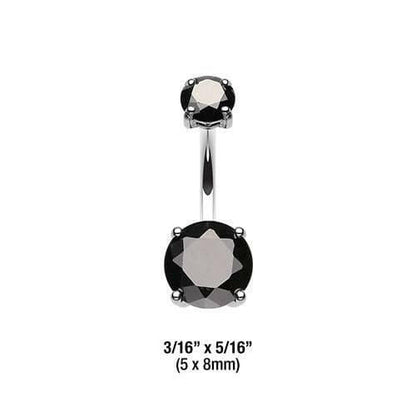 Cubic Zirconia Gem Prong Sparkle Belly Button Ring Navel Ring Impulse Piercings 5x8mm Black