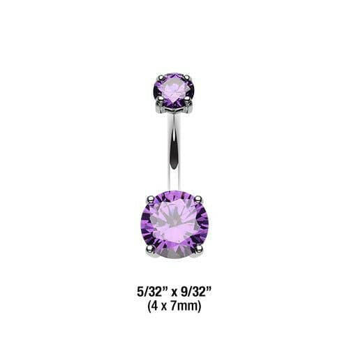 Cubic Zirconia Gem Prong Sparkle Belly Button Ring Navel Ring Impulse Piercings 4x7mm Purple