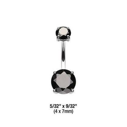 Cubic Zirconia Gem Prong Sparkle Belly Button Ring Navel Ring Impulse Piercings 4x7mm Black