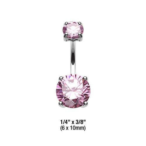 Cubic Zirconia Gem Prong Sparkle Belly Button Ring Navel Ring Impulse Piercings 6x10mm Pink