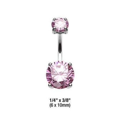 Cubic Zirconia Gem Prong Sparkle Belly Button Ring Navel Ring Impulse Piercings 6x10mm Pink