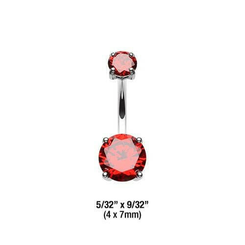 Cubic Zirconia Gem Prong Sparkle Belly Button Ring Navel Ring Impulse Piercings 4x7mm Red