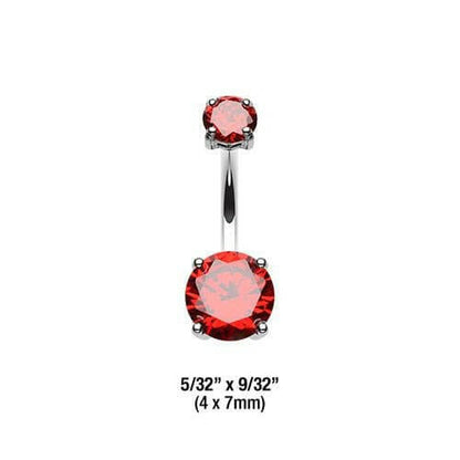 Cubic Zirconia Gem Prong Sparkle Belly Button Ring Navel Ring Impulse Piercings 4x7mm Red