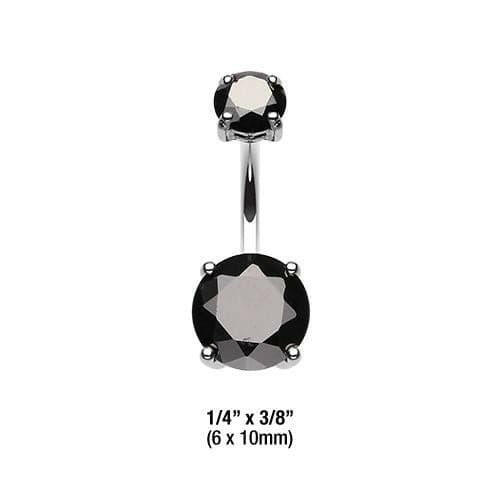 Cubic Zirconia Gem Prong Sparkle Belly Button Ring Navel Ring Impulse Piercings 6x10mm Black