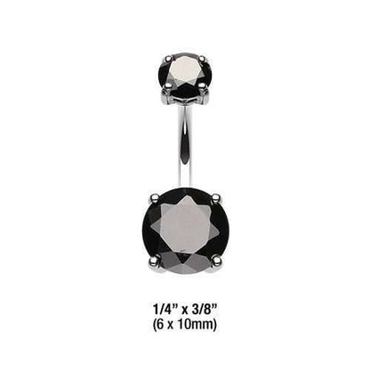 Cubic Zirconia Gem Prong Sparkle Belly Button Ring Navel Ring Impulse Piercings 6x10mm Black