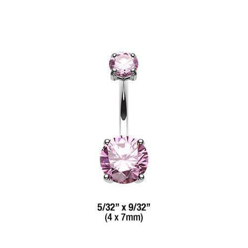 Cubic Zirconia Gem Prong Sparkle Belly Button Ring Navel Ring Impulse Piercings 4x7mm Pink