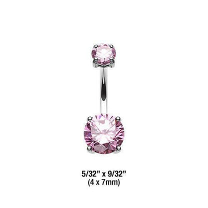 Cubic Zirconia Gem Prong Sparkle Belly Button Ring Navel Ring Impulse Piercings 4x7mm Pink