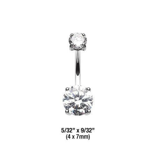 Cubic Zirconia Gem Prong Sparkle Belly Button Ring Navel Ring Impulse Piercings 4x7mm Clear