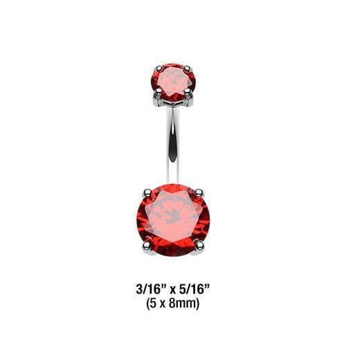 Cubic Zirconia Gem Prong Sparkle Belly Button Ring Navel Ring Impulse Piercings 5x8mm Red