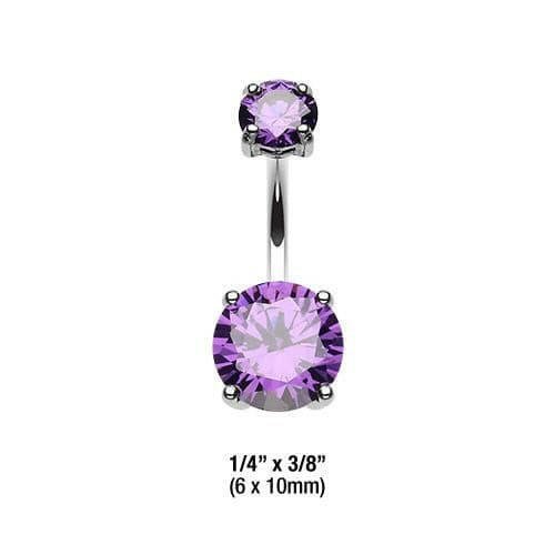 Cubic Zirconia Gem Prong Sparkle Belly Button Ring Navel Ring Impulse Piercings 6x10mm Purple