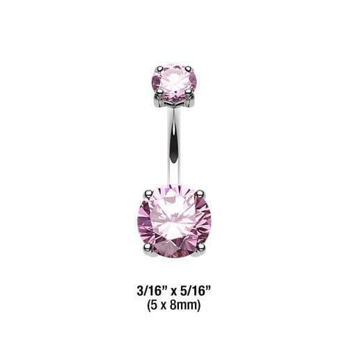 Cubic Zirconia Gem Prong Sparkle Belly Button Ring Navel Ring Impulse Piercings 5x8mm Pink