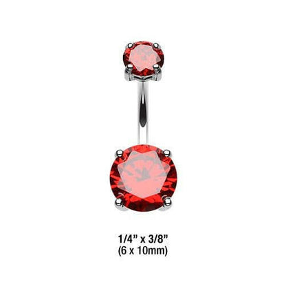 Cubic Zirconia Gem Prong Sparkle Belly Button Ring Navel Ring Impulse Piercings 6x10mm Red