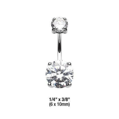 Cubic Zirconia Gem Prong Sparkle Belly Button Ring Navel Ring Impulse Piercings 6x10mm Clear