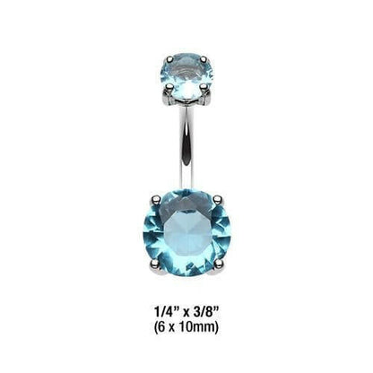 Cubic Zirconia Gem Prong Sparkle Belly Button Ring Navel Ring Impulse Piercings 6x10mm Aqua