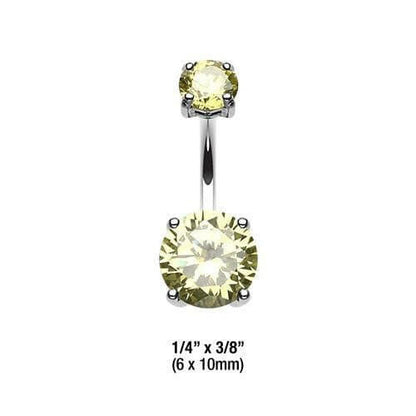 Cubic Zirconia Gem Prong Sparkle Belly Button Ring Navel Ring Impulse Piercings 6x10mm Light Green