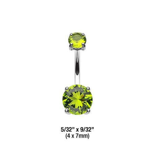 Cubic Zirconia Gem Prong Sparkle Belly Button Ring Navel Ring Impulse Piercings 4x7mm Light Green