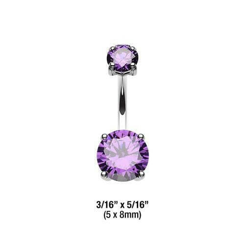 Cubic Zirconia Gem Prong Sparkle Belly Button Ring Navel Ring Impulse Piercings 5x8mm Purple