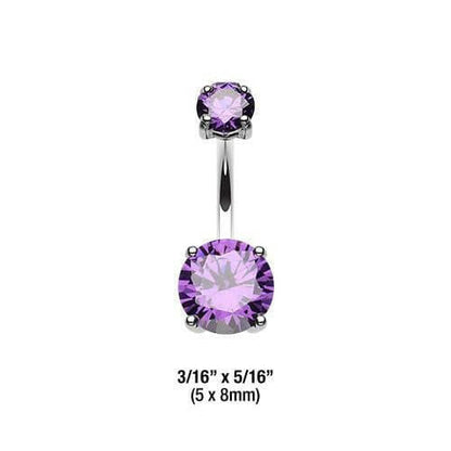 Cubic Zirconia Gem Prong Sparkle Belly Button Ring Navel Ring Impulse Piercings 5x8mm Purple