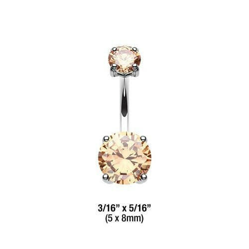 Cubic Zirconia Gem Prong Sparkle Belly Button Ring Navel Ring Impulse Piercings 5x8mm Topaz