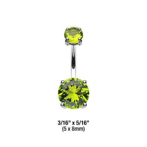 Cubic Zirconia Gem Prong Sparkle Belly Button Ring Navel Ring Impulse Piercings 5x8mm Light Green