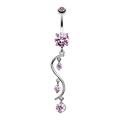 Cubic Zirconia Vine Swirl Sparkle Belly Button Ring Navel Ring Impulse Piercings Pink