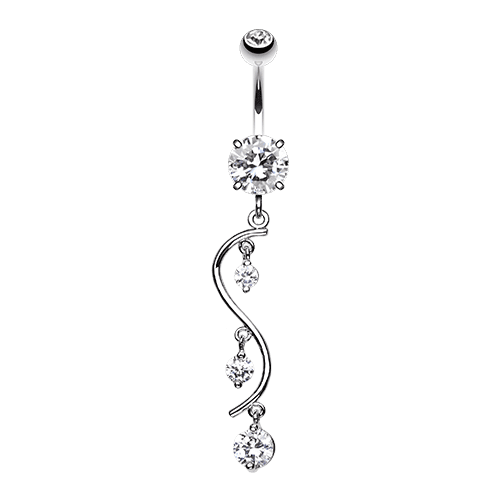 Cubic Zirconia Vine Swirl Sparkle Belly Button Ring Navel Ring Impulse Piercings Clear