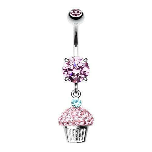 Cupcake Delight Multi-Sprinkle Dot Dangle Belly Button Ring Navel Ring Impulse Piercings 14 gauge (1.6mm) Clear/Rainbow