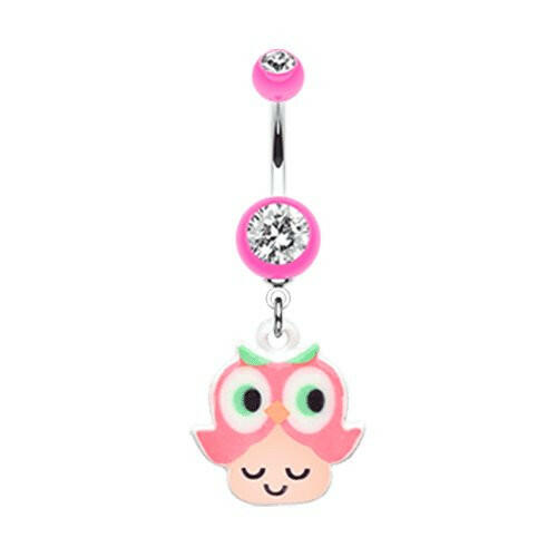 Curious Owl Belly Button Ring Navel Ring Impulse Piercings Pink