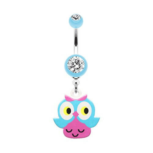 Curious Owl Belly Button Ring Navel Ring Impulse Piercings Light Blue