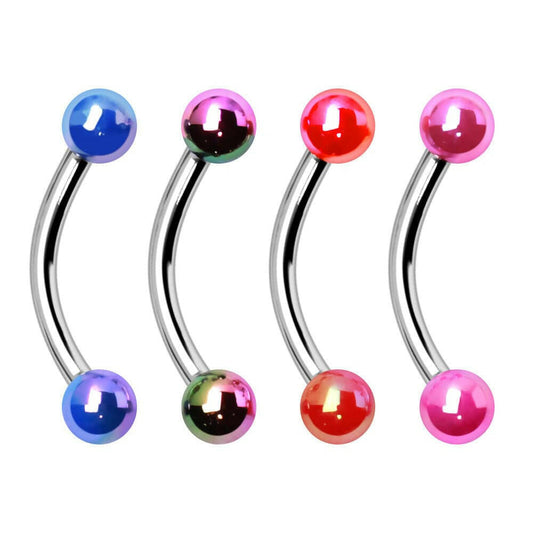 Curved Barbell with Rainbow Coated UV Acrylic Balls Curved Barbell Impulse Piercings Purple