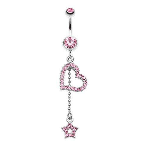 Curved Heart Star Sparkle Belly Button Ring Navel Ring Impulse Piercings Light Pink