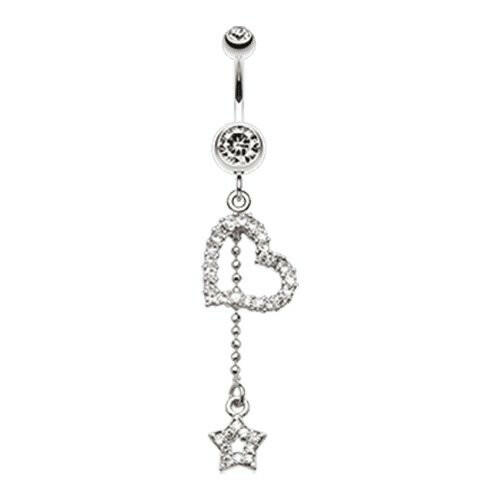 Curved Heart Star Sparkle Belly Button Ring Navel Ring Impulse Piercings Clear