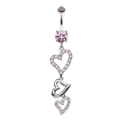 Curved Hearts Sparkle Cubic Zirconia Belly Button Ring Navel Ring Impulse Piercings Pink