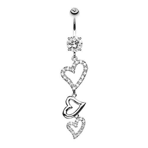 Curved Hearts Sparkle Cubic Zirconia Belly Button Ring Navel Ring Impulse Piercings Clear