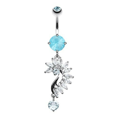 Curved Marquise Cut Sparkles Cubic Zirconia Belly Button Ring Navel Ring Impulse Piercings Aqua