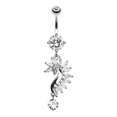 Curved Marquise Cut Sparkles Cubic Zirconia Belly Button Ring Navel Ring Impulse Piercings Clear