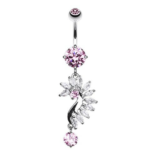 Curved Marquise Cut Sparkles Cubic Zirconia Belly Button Ring Navel Ring Impulse Piercings Pink