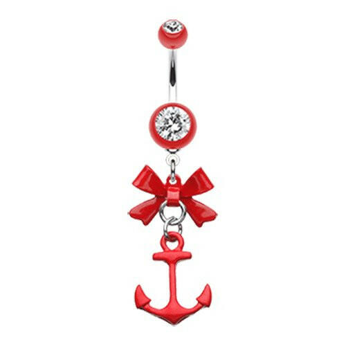 Cute Anchor Bow-Tie Belly Button Ring Navel Ring Impulse Piercings Red