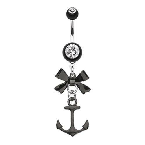 Cute Anchor Bow-Tie Belly Button Ring Navel Ring Impulse Piercings Black