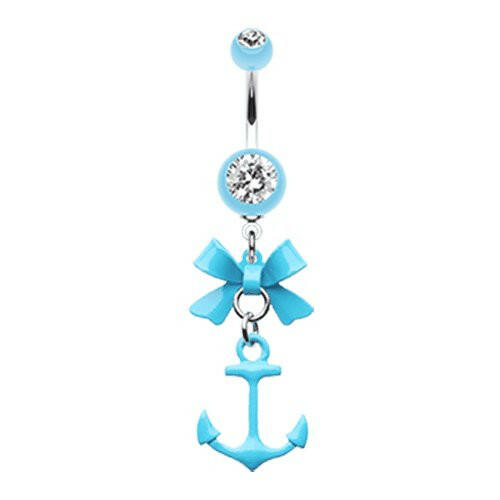 Cute Anchor Bow-Tie Belly Button Ring Navel Ring Impulse Piercings Light Blue