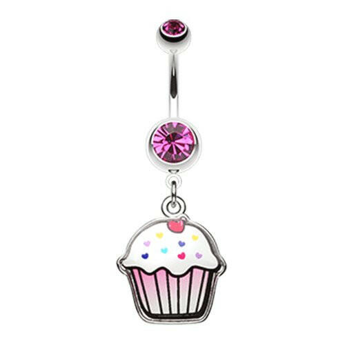 Cute Cupcake Belly Button Ring Navel Ring Impulse Piercings Fuchsia