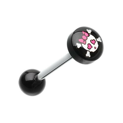 Cute Emo Skull Logo Acrylic Barbell Tongue Ring Barbell Impulse Piercings