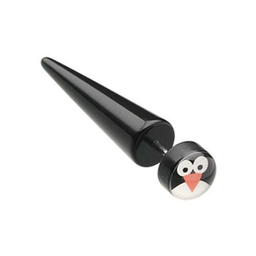 Cute Penguin Acrylic Fake Taper Fake Plug Earrings Impulse Piercings 18 GA (1mm)